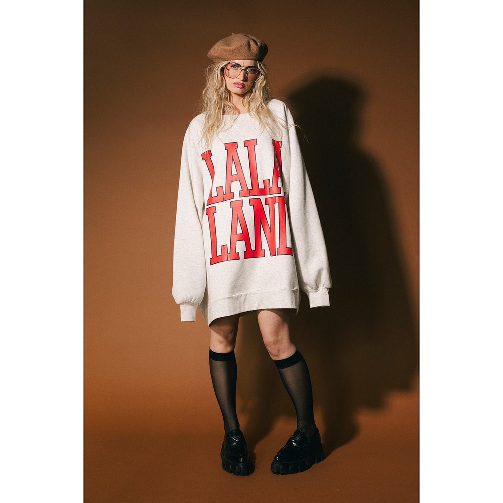 Lala Original Alumni Ultra Oversized Crewneck Sweatshirt Heather Oatmeal S/M